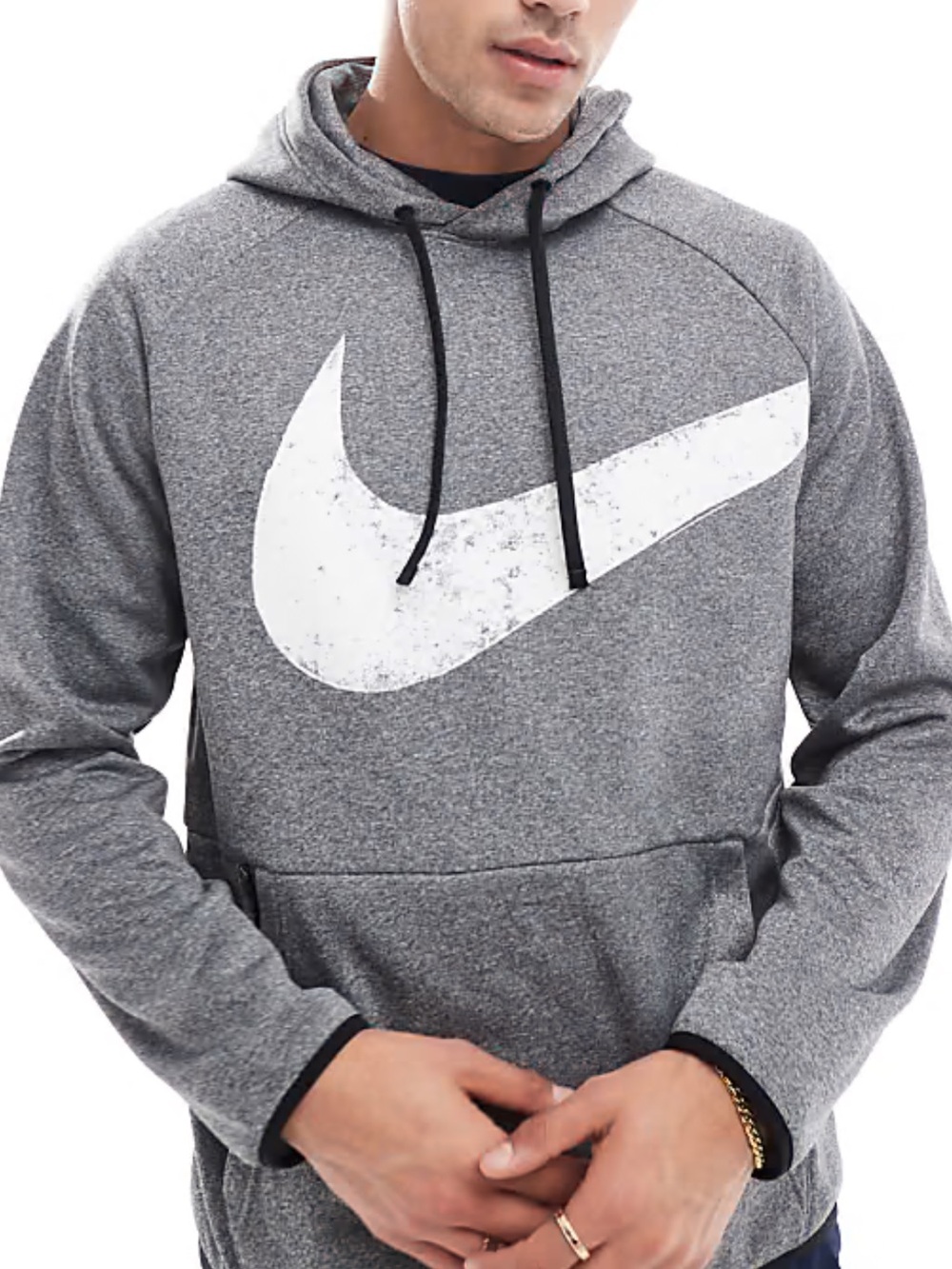 Nike Therma Fit Men’s Gray Zip-Up Hoodie with White Swoosh Medium
